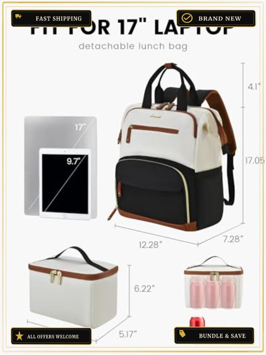 17 Inch Laptop Backpack with Insulated Lunch Box, Travel Work Commuter main image 4